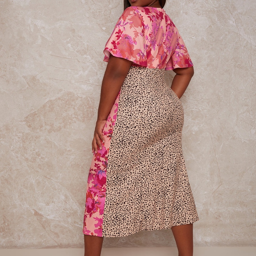 NWT Chi Chi London Flutter Sleeve Floral and Animal Print Midi Day Dress… - Picture 2 of 10